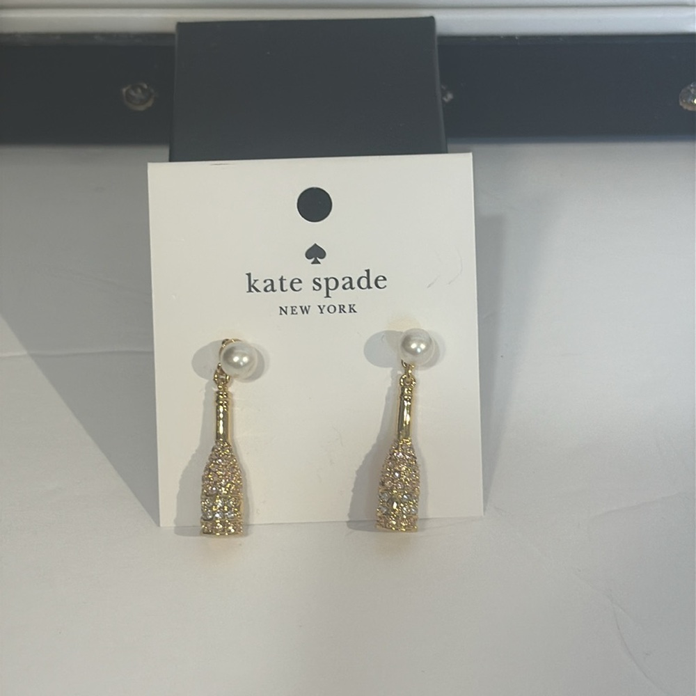 kate spade new york Gold-Tone Pavé & Imitation Pearl Champagne Drop Earrings - Picture 2 of 6